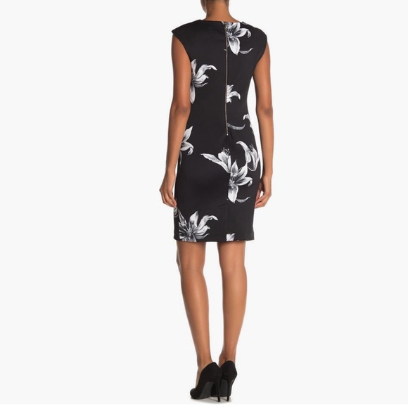 T TAHARI | EUC floral black and white work dress with back zip SIZE 6 - Picture 2 of 12